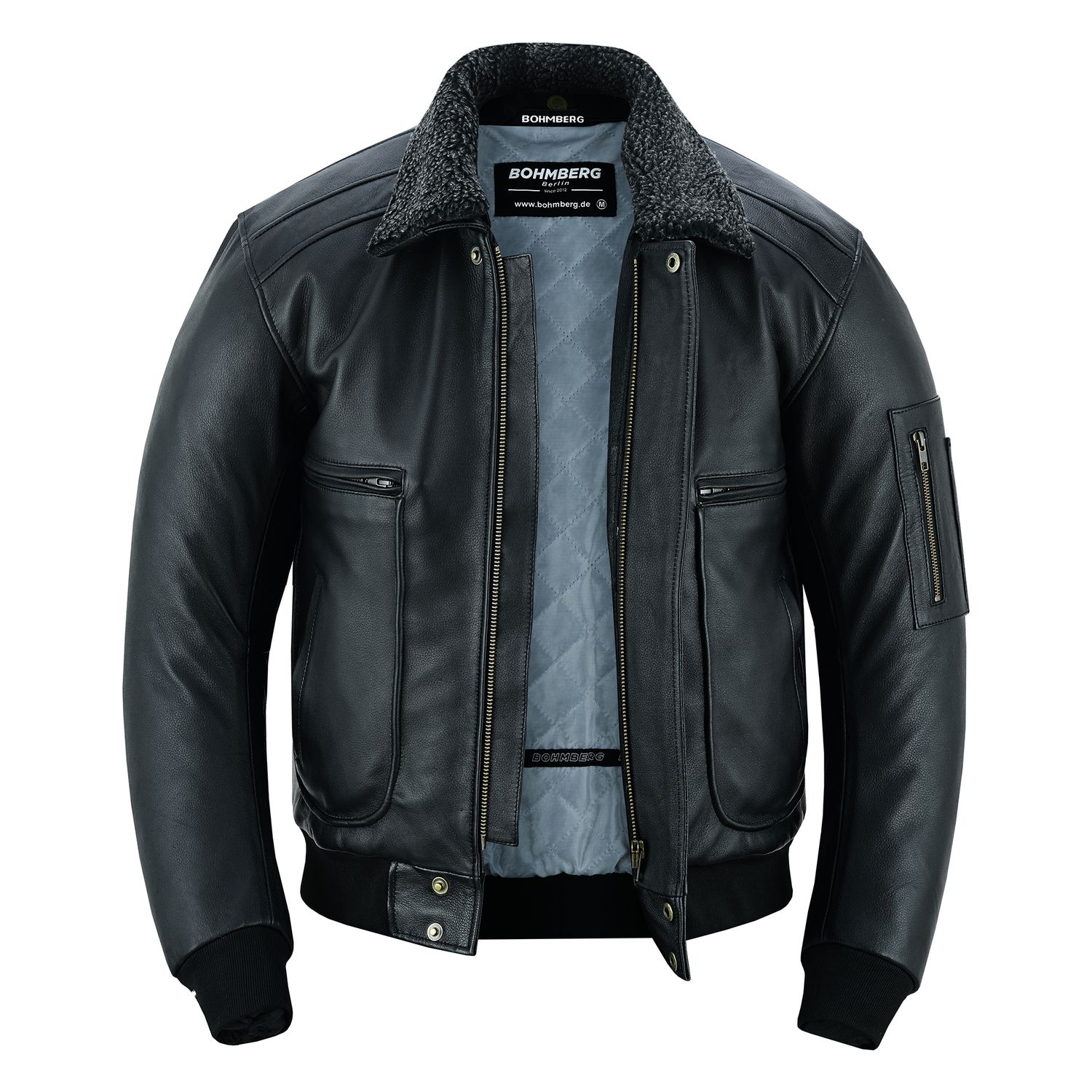 Giacca pilota Bohmberg “Spitfire” da uomo in vera pelle stile vintage con tasche per protezioni (senza protezioni) e zip YKK