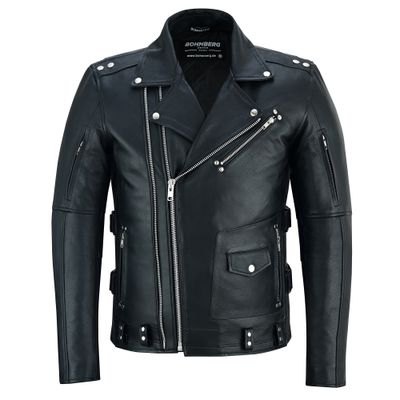 Bohmberg „Kyoto'' Men’s Leather Jacket, genuine black biker leather jacket with timeless masculine classic design