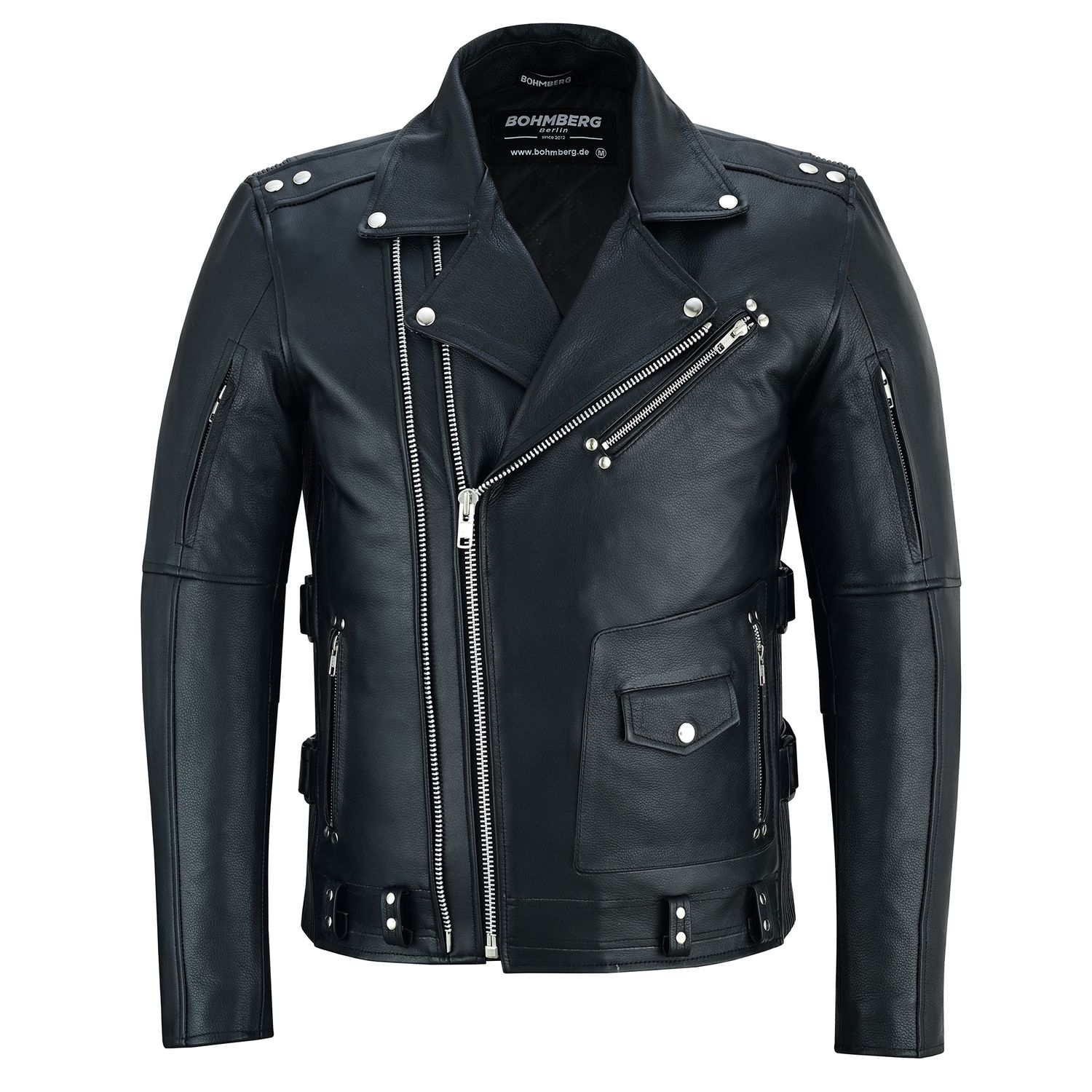 Bohmberg „Kyoto'' Men’s Leather Jacket, genuine black biker leather jacket with timeless masculine classic design