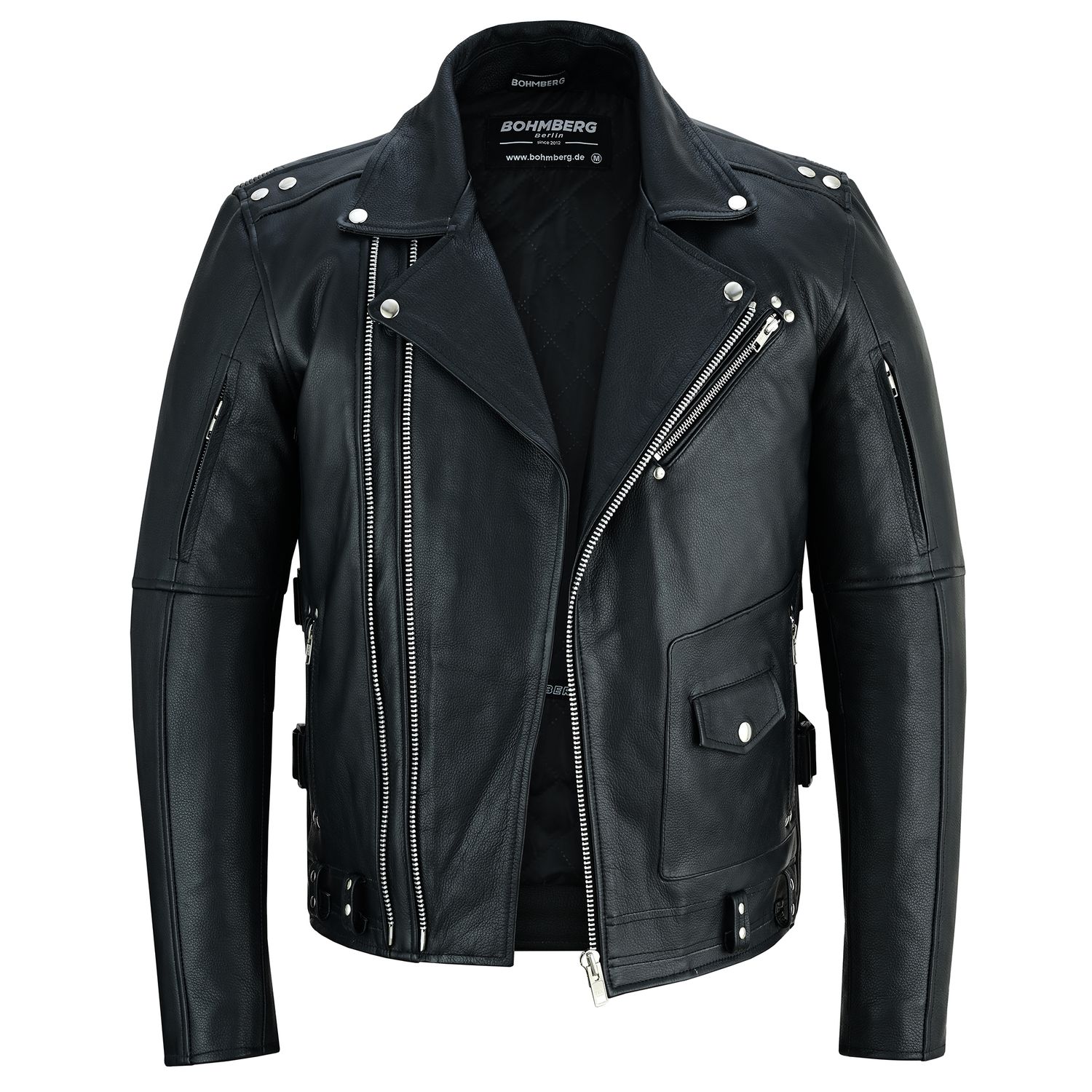 Bohmberg „Kyoto'' Men’s Leather Jacket, genuine black biker leather jacket with timeless masculine classic design