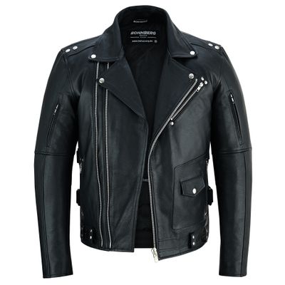 Bohmberg „Kyoto'' Men’s Leather Jacket, genuine black biker leather jacket with timeless masculine classic design