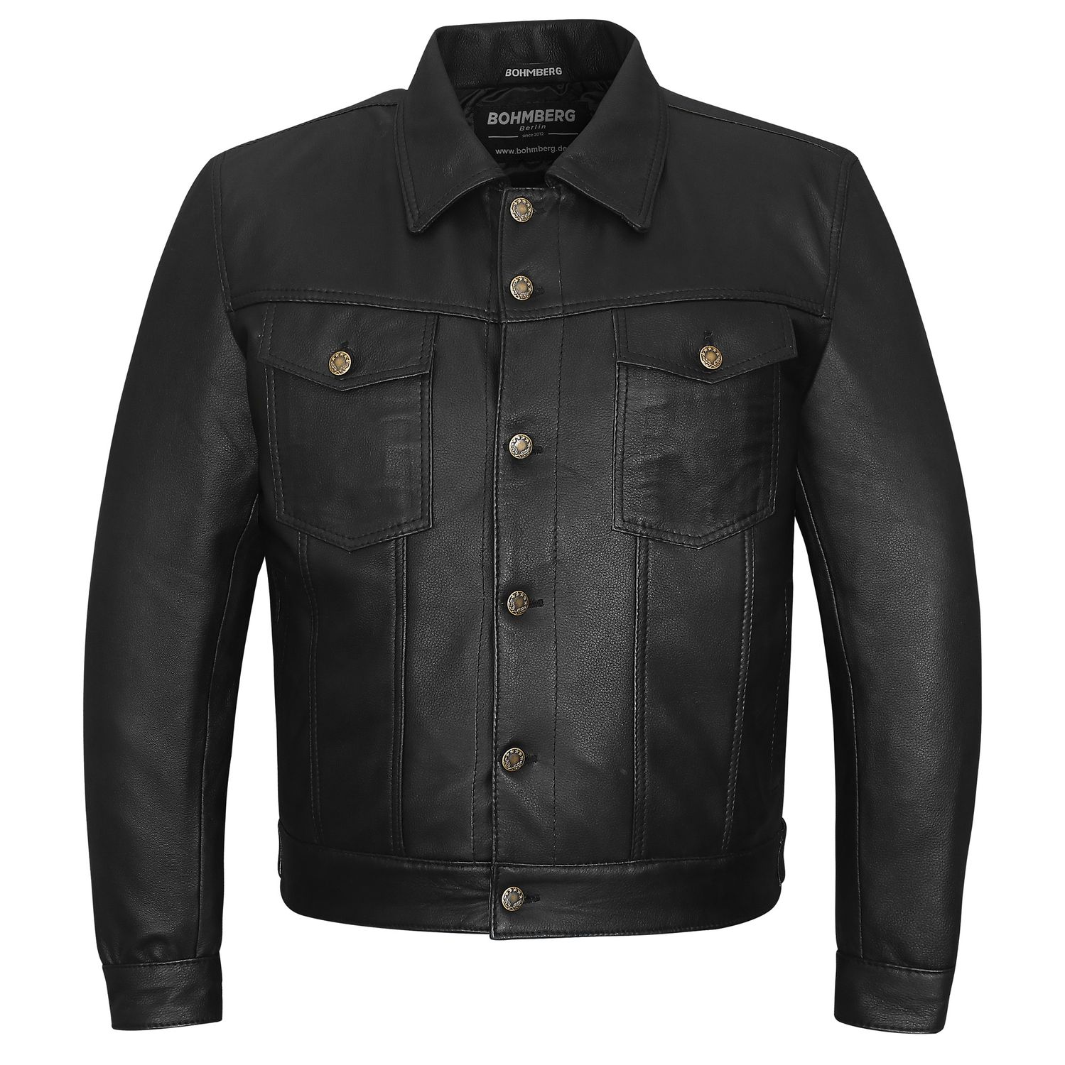 Men’s Leather Jacket Bohmberg Genuine Leather – Black Cowhide Denim Style Biker Jacket for Motorcycle, Travel and Everyday Wear