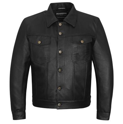 Men’s Leather Jacket Bohmberg Genuine Leather – Black Cowhide Denim Style Biker Jacket for Motorcycle, Travel and Everyday Wear