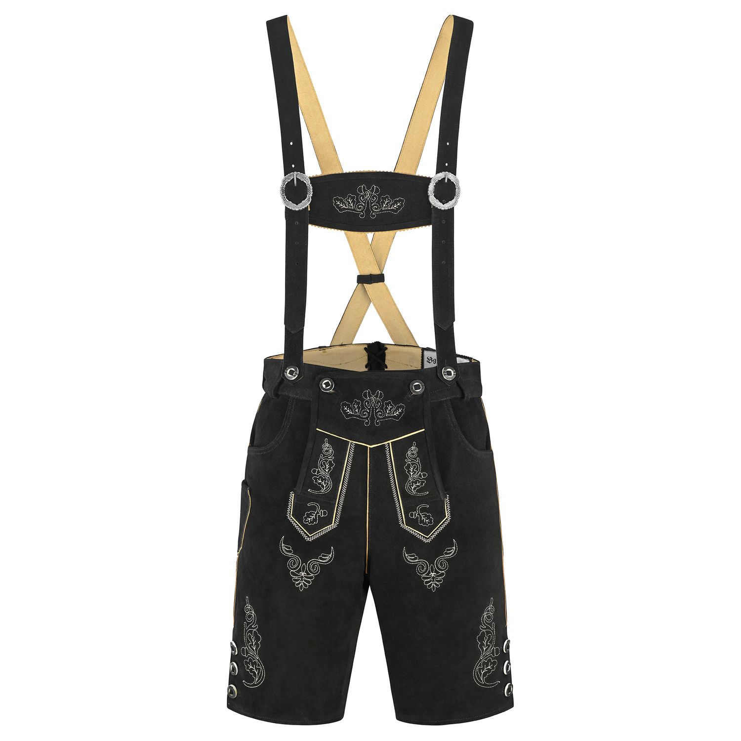 Men’s Lederhosen Bohmberg Genuine Cowhide – Black Short Trachten Leather Shorts with Suspenders for Oktoberfest &amp; Traditional Festivals