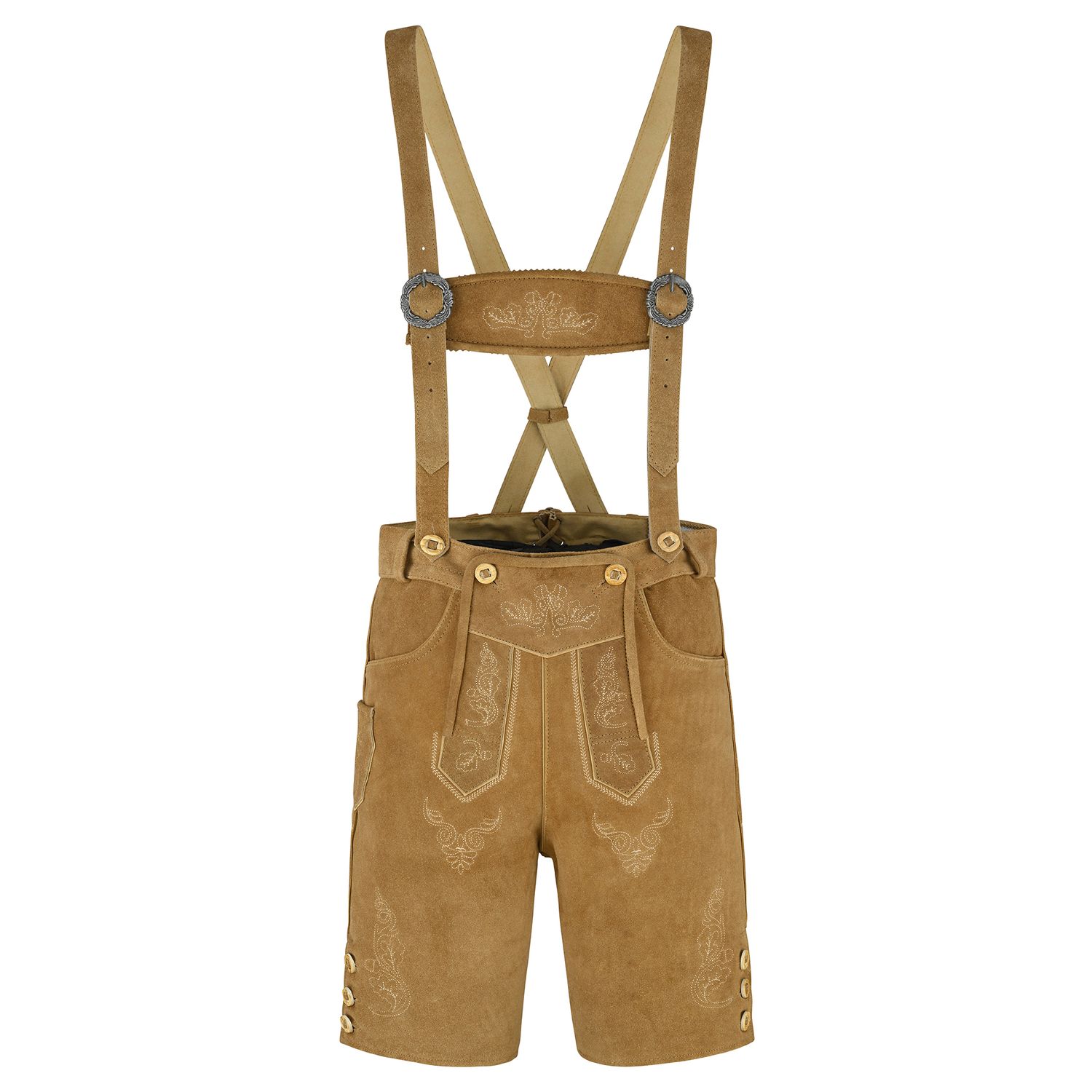 Men’s Lederhosen Bohmberg Genuine Cowhide – Light Brown Short Trachten Leather Shorts with Suspenders for Oktoberfest &amp; Traditional Festivals