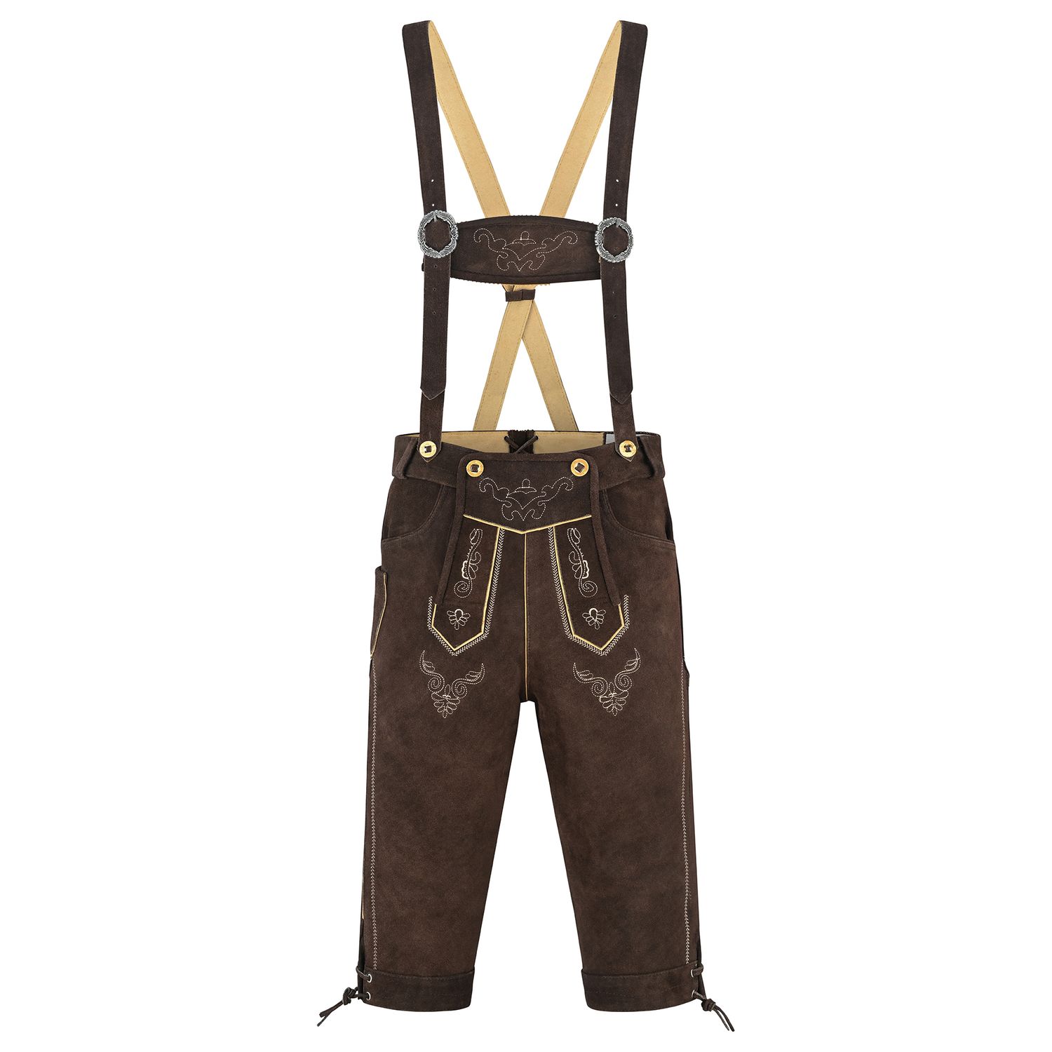 Men’s Trachten Lederhose – Bohmberg Knee-Length Leather Shorts in 100% Cowhide incl. Suspenders, Brown Bavarian Lederhosen for Oktoberfest &amp; Festivals