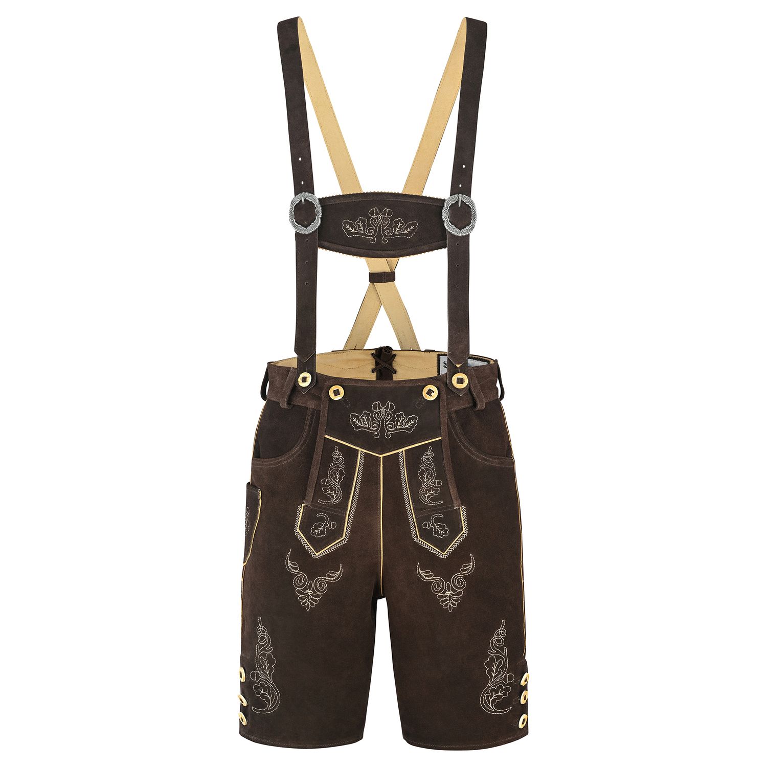 Men’s Lederhosen Bohmberg Genuine Cowhide – Light Brown Short Trachten Leather Shorts with Suspenders for Oktoberfest &amp; Traditional Festivals