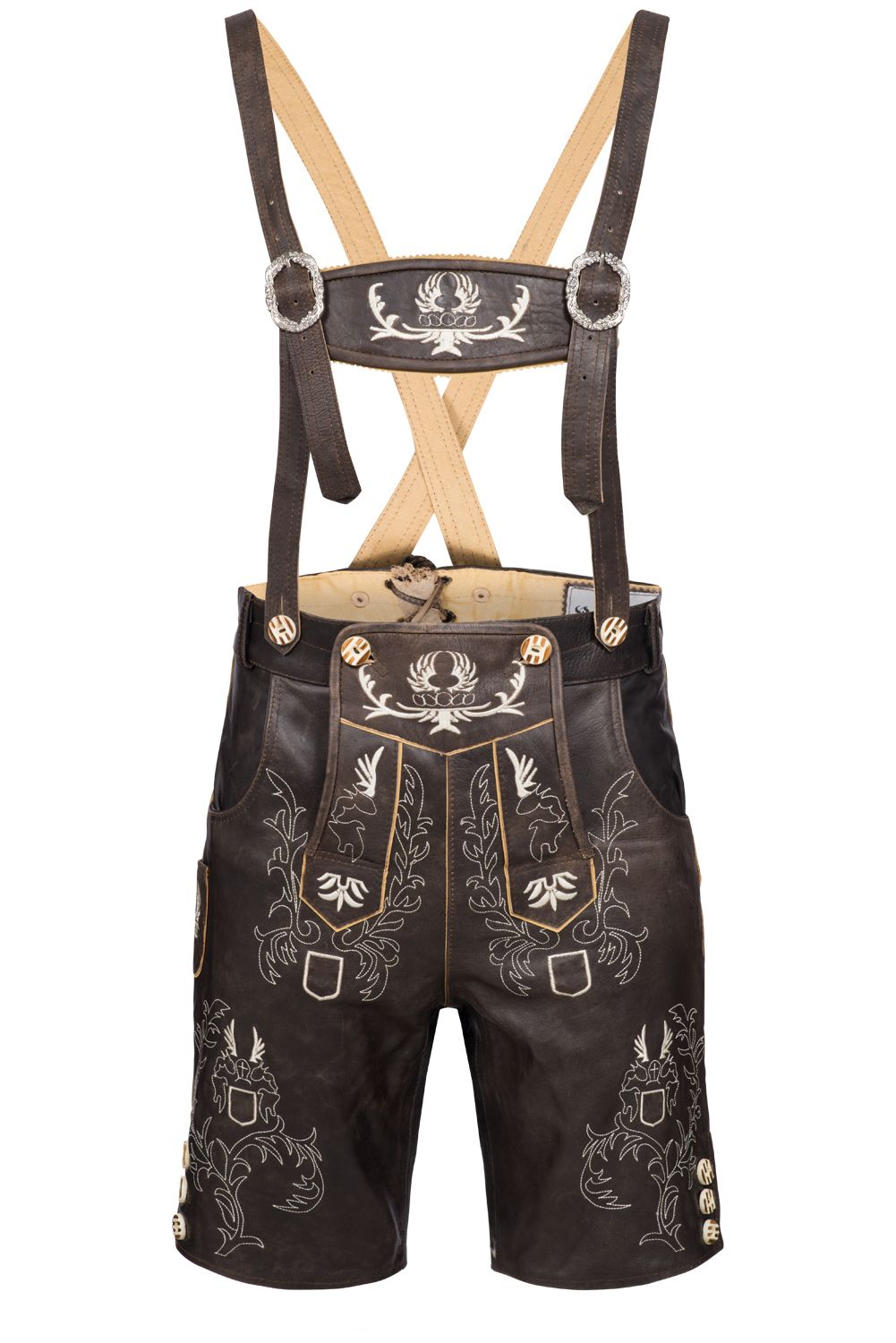 Men’s Trachten Lederhose – Bohmberg Short Lederhosen in 100% Cowhide incl. Suspenders, Brown Bavarian Leather Shorts for Oktoberfest