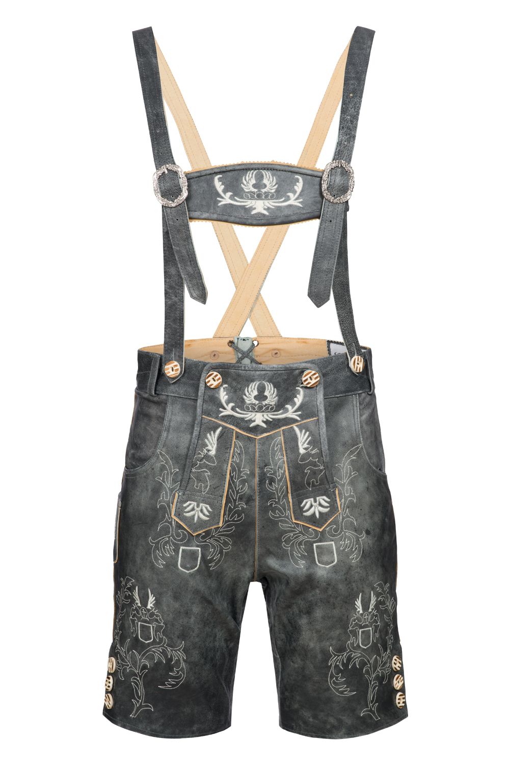 Men’s Trachten Lederhose – Bohmberg Short Lederhosen in 100% Cowhide incl. Suspenders, Brown Bavarian Leather Shorts for Oktoberfest