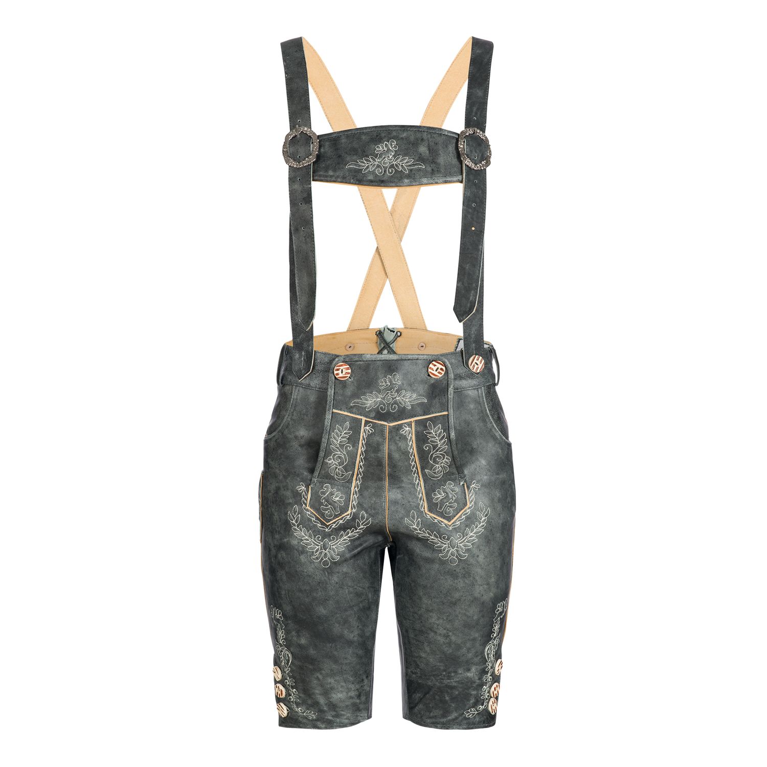 Women’s Trachten Lederhose – Bohmberg Knee-Length Lederhosen in 100% Cowhide incl. Suspenders, Light Brown for Oktoberfest