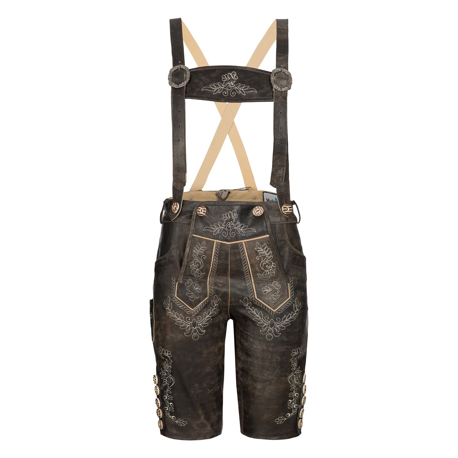 Women’s Trachten Lederhose – Bohmberg Knee-Length Lederhosen in 100% Cowhide incl. Suspenders, Light Brown for Oktoberfest