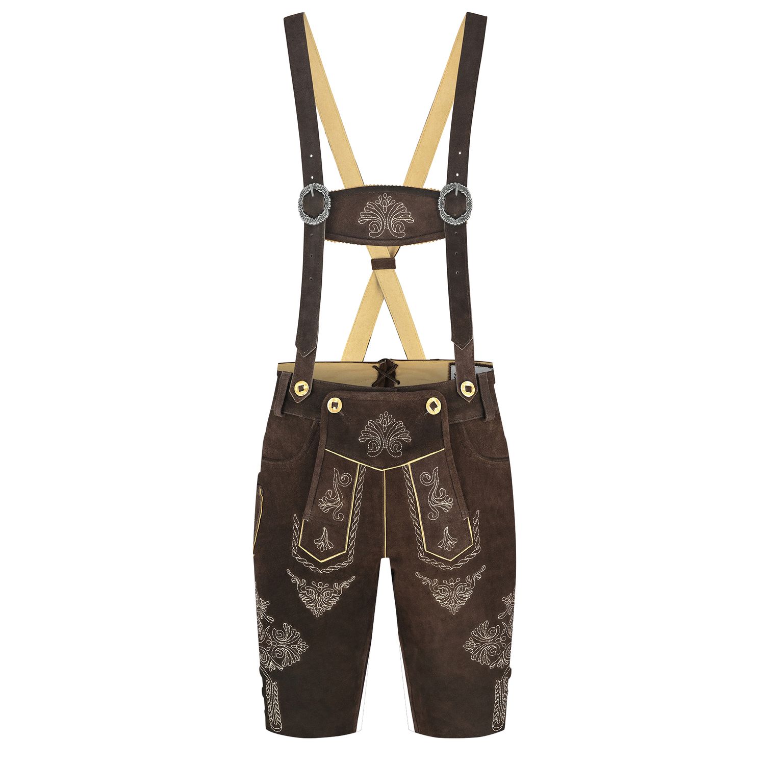 Damen Lederhose Trachten Bohmberg aus 100% Rindsleder – Braun knielange Trachten Lederhose inkl. Hosenträger für Oktoberfest &amp; Volksfest
