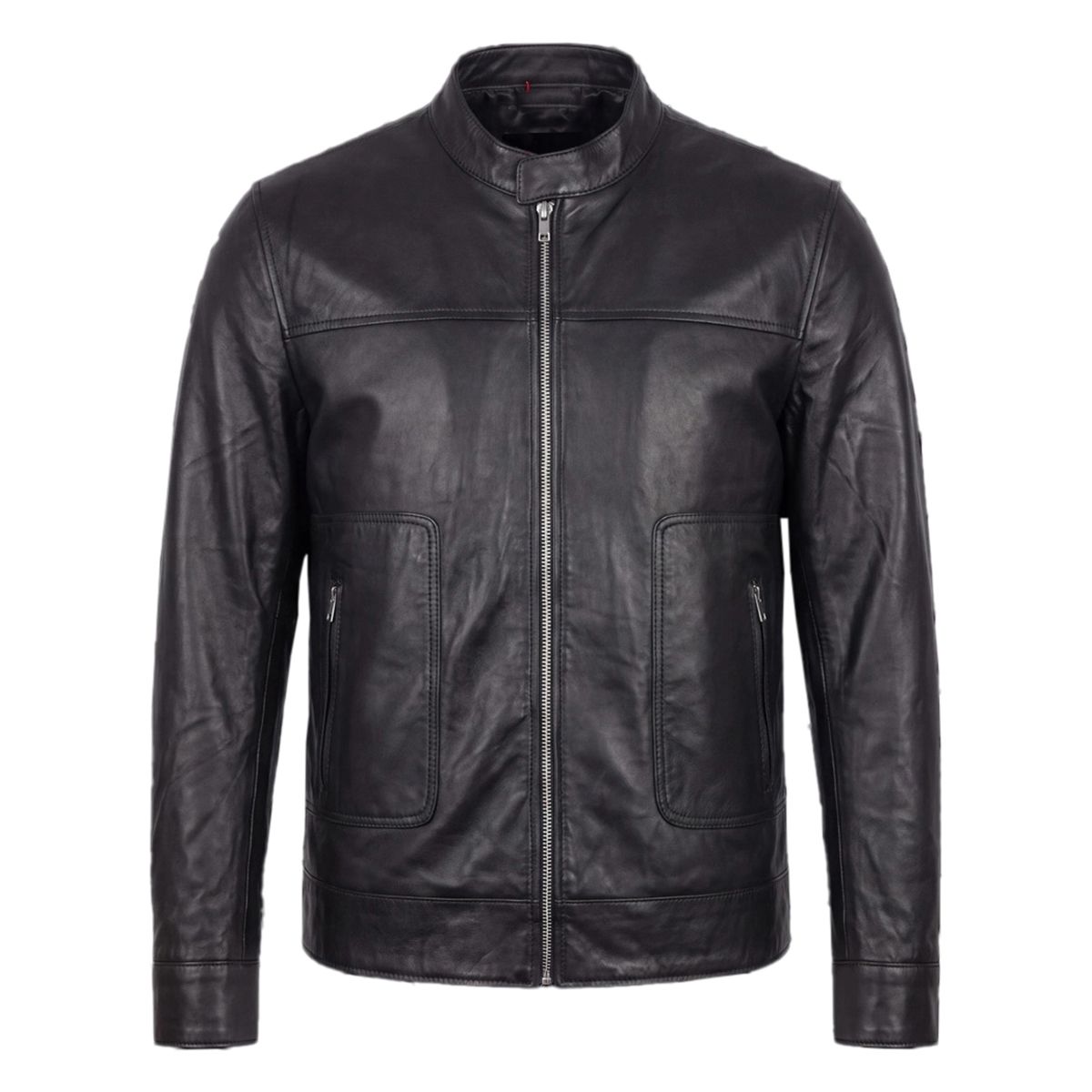 Men’s Lambskin Leather Jacket – Bohmberg Premium 100% Smooth Nappa Leather, Black with Stand Collar &amp; YKK Zippers