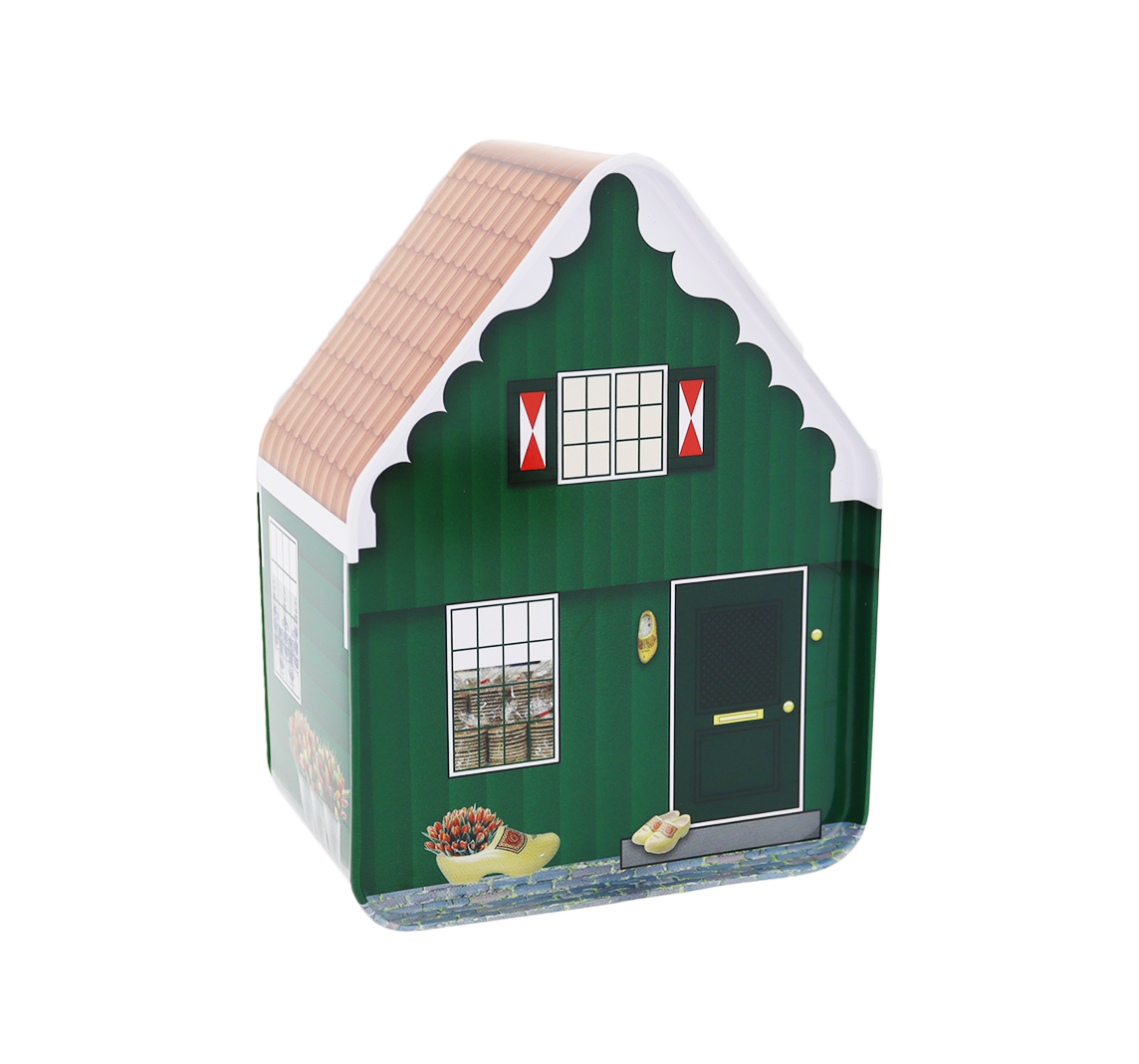 Dutch House Tin Green with traditional Holland candy mix or stroopwafels