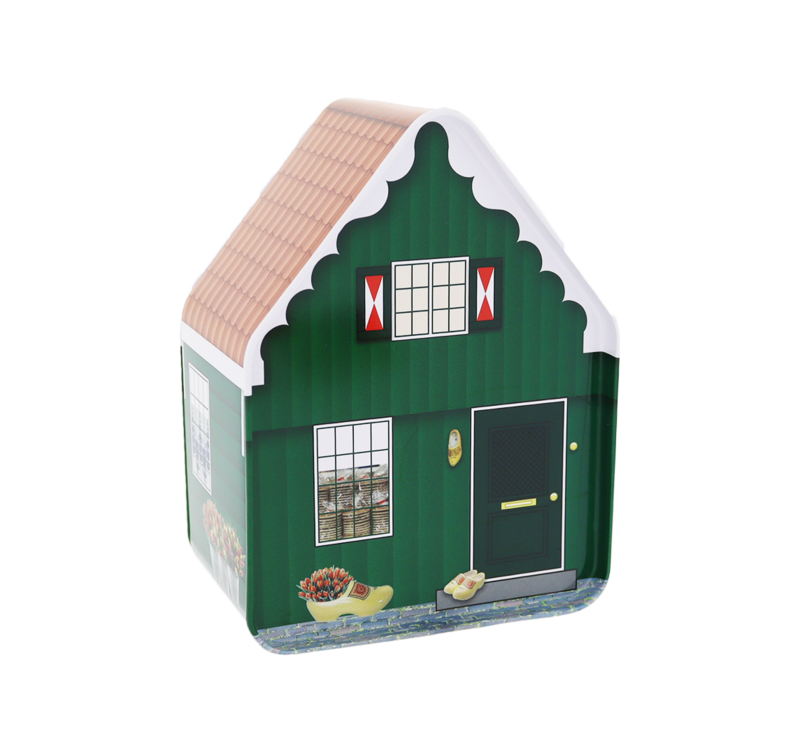 Dutch House Tin Green with traditional Holland candy mix or stroopwafels