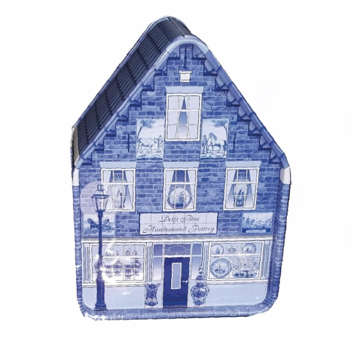 Dutch House Tin Delft blue with traditional Holland candy mix or stroopwafels