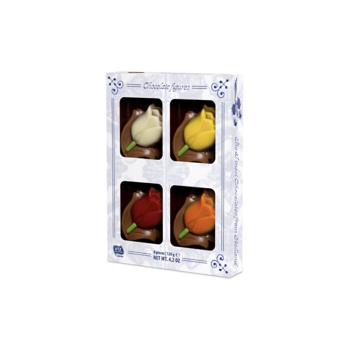 Chocolate tulips in Delft blue box