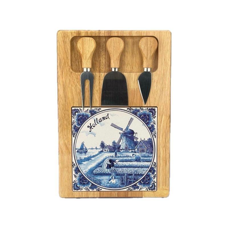 Cheese board Holland tile with 3 cheese knifes