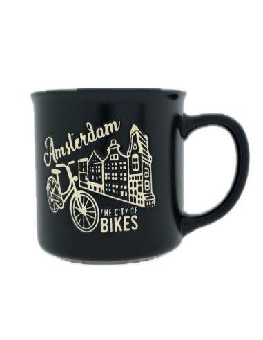 Amsterdam mok – zwarte fiets aan de gevel