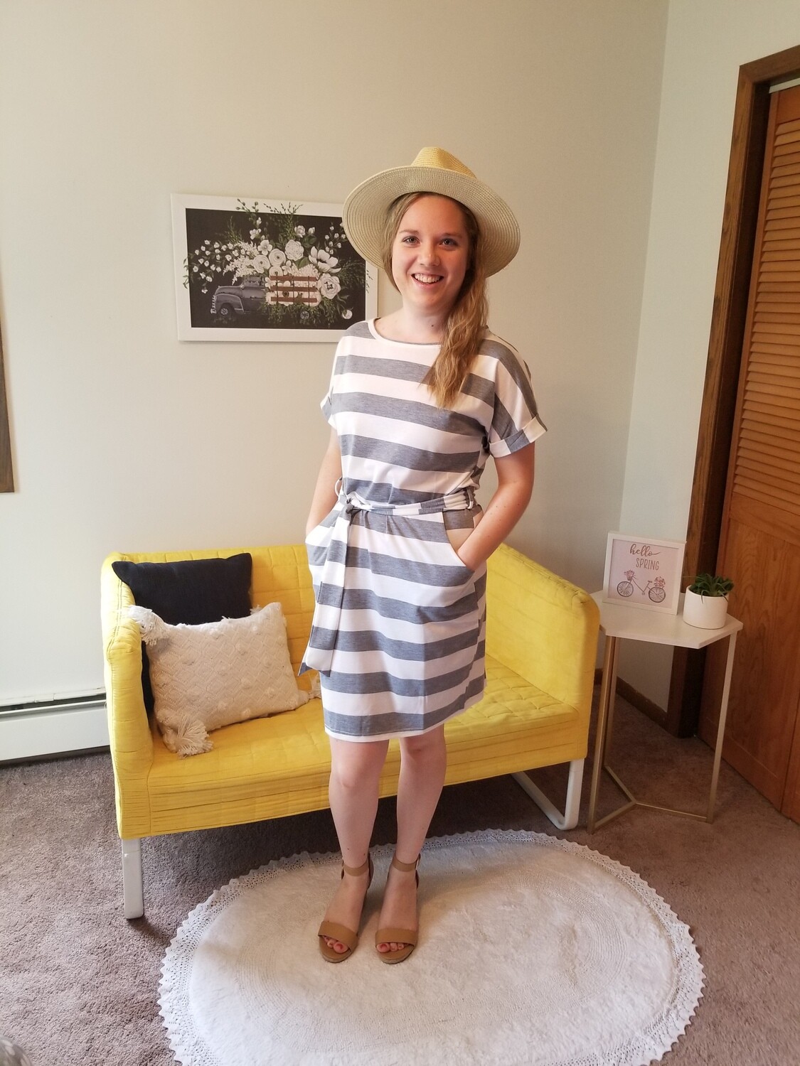 Gray and white striped dress