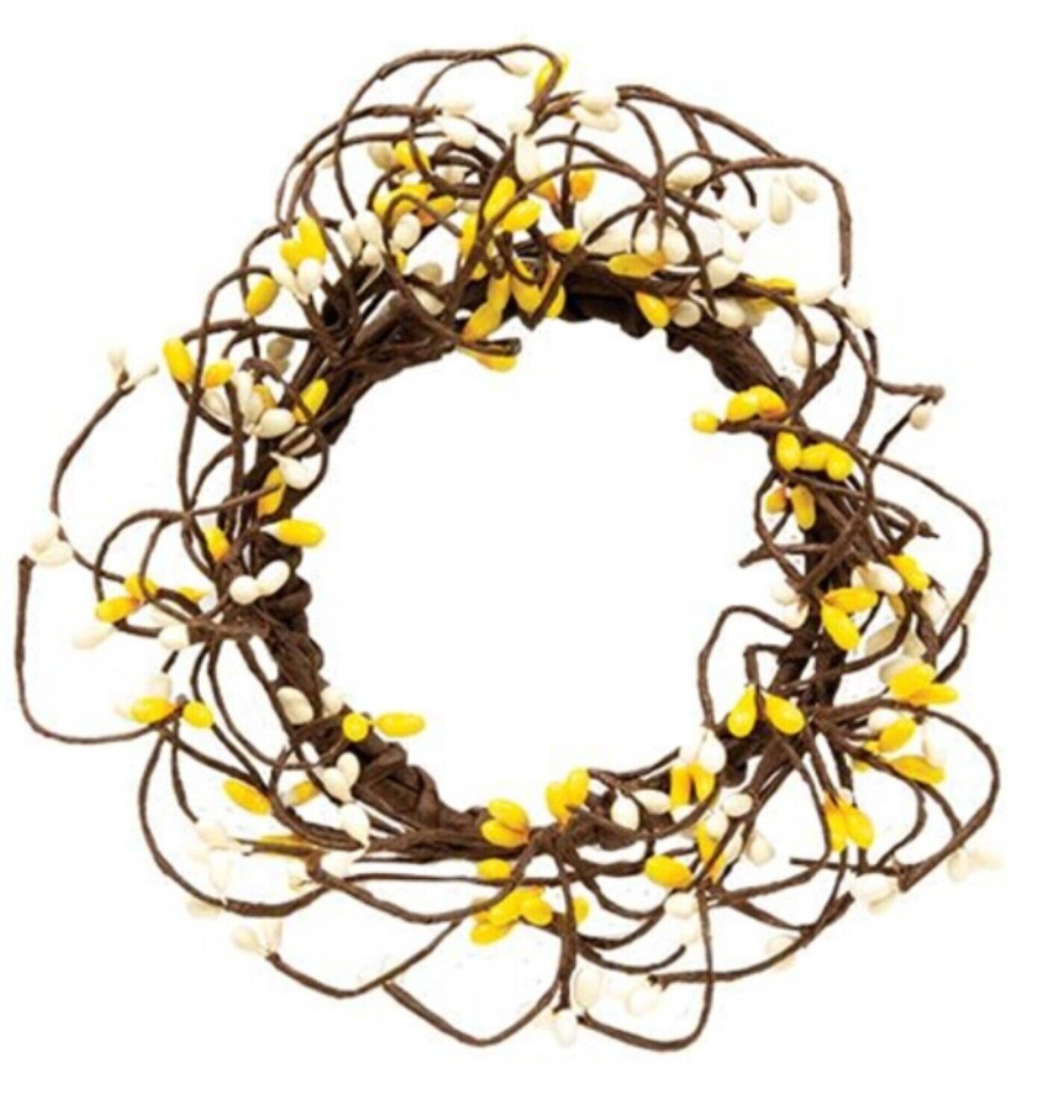 3-1/2&quot; Yellow &amp; Cream Pipberry Candle Ring Floral Decor