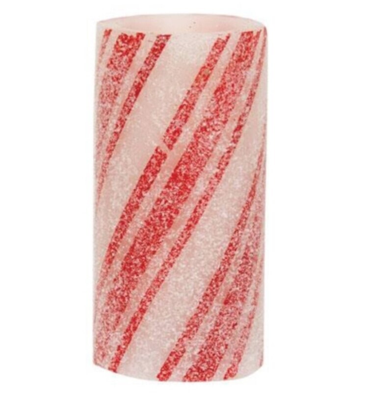 6&quot; Glittered Candy Cane TIMER PILLAR Candle