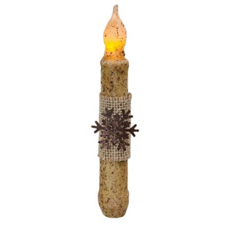 6&quot; Burnt Ivory Burlap &amp; Snowflake TIMER Taper Candle