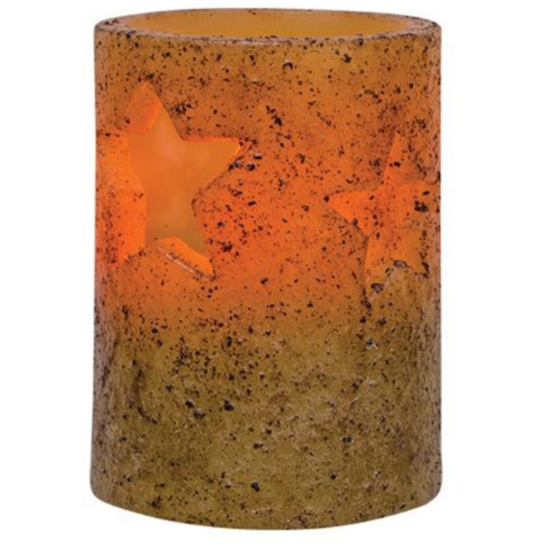 4&quot; Burnt Ivory Star Stamped TIMER Pillar Candle