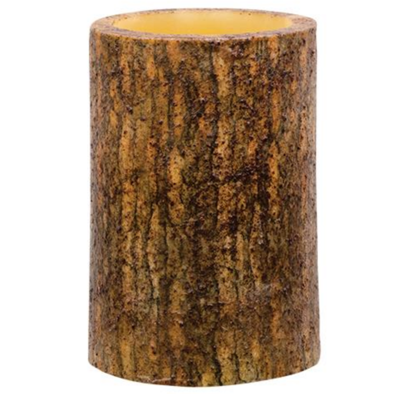 4&quot; Burnt Mustard Bark TIMER Pillar Candle