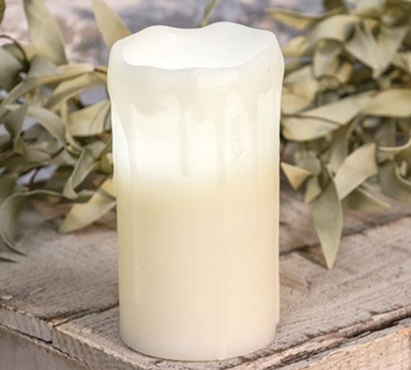 6&quot; White Dripped TIMER Pillar Candle