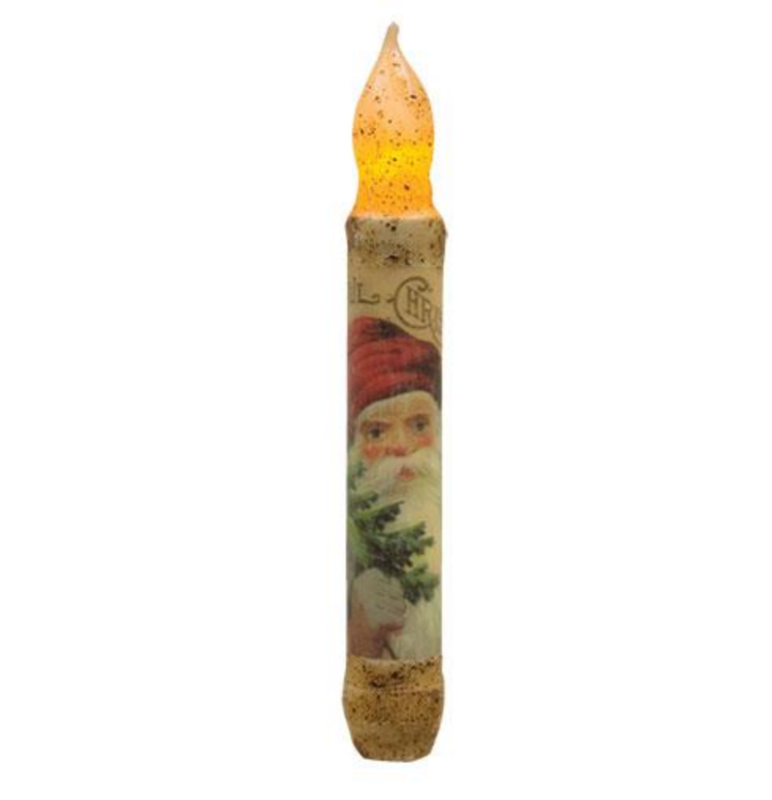 6" Burnt Ivory Joyful Santa TIMER Taper Candle 