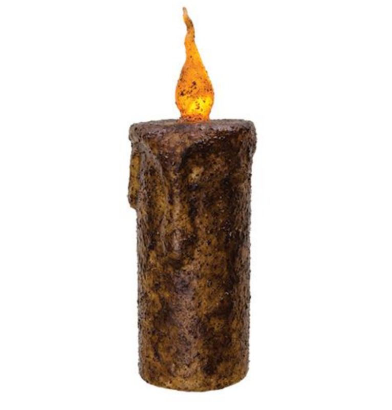 6-1/2&quot; Burnt Mustard Dripped Flicker TIMER Pillar Candle