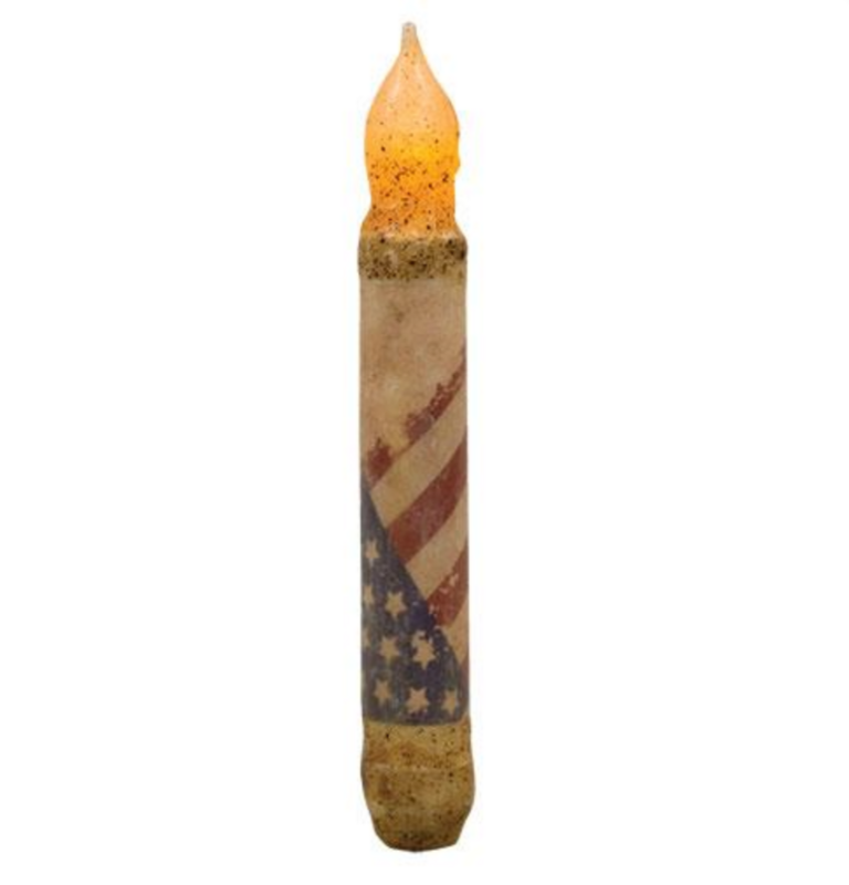 6&quot; Burnt Ivory Vintage Flag TIMER Taper Candle