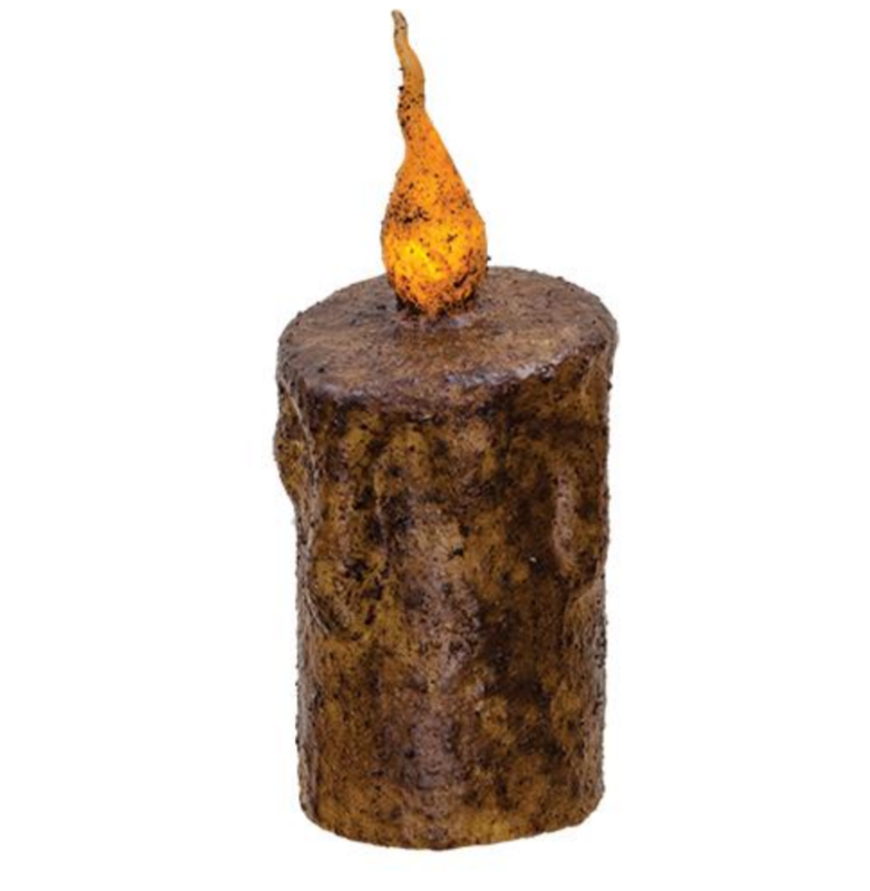 5&quot; Burnt Mustard Dripped Flicker TIMER Pillar Candle