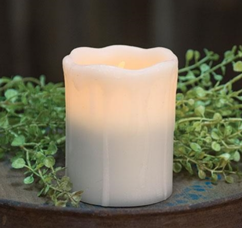 4&quot; White Dripped TIMER Pillar Candle