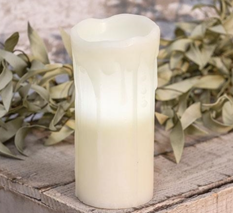 7&quot; White Dripped TIMER Pillar Candle
