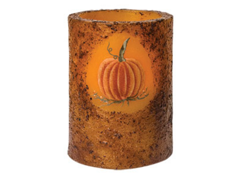 4&quot; Burnt Mustard Pumpkin TIMER Pillar Candle