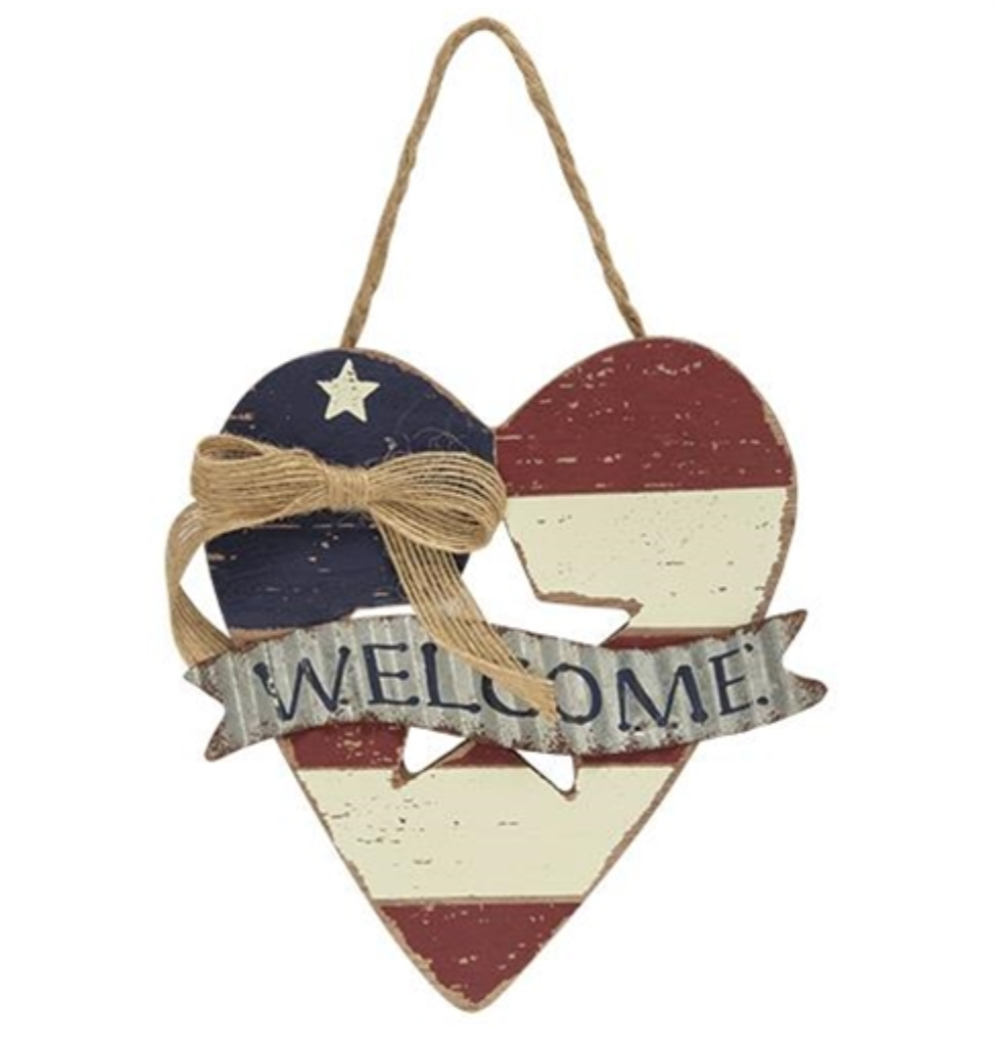 Wooden Heart Patriotic Primitive Country Decor Accent Ornament Wall Hanger