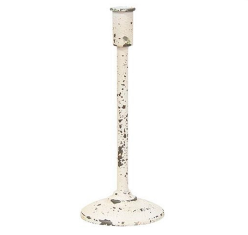 Distressed White Taper Candle Holder 11-3/4&quot;