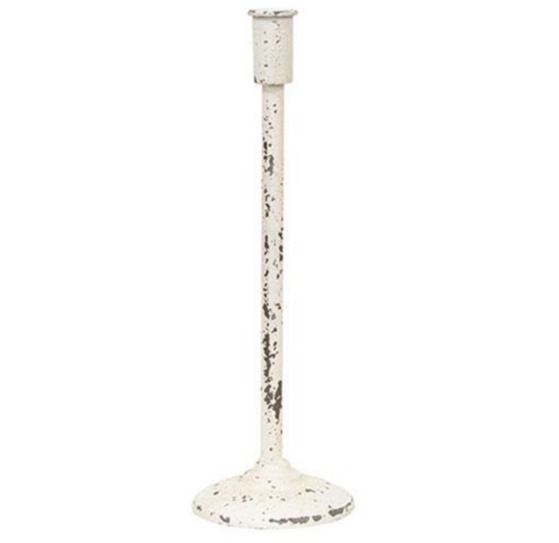 Distressed White Taper Candle Holder 14-1/2&quot;