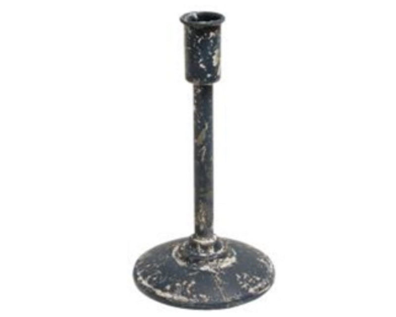 Distressed Black Taper Candle Holder 9&quot;