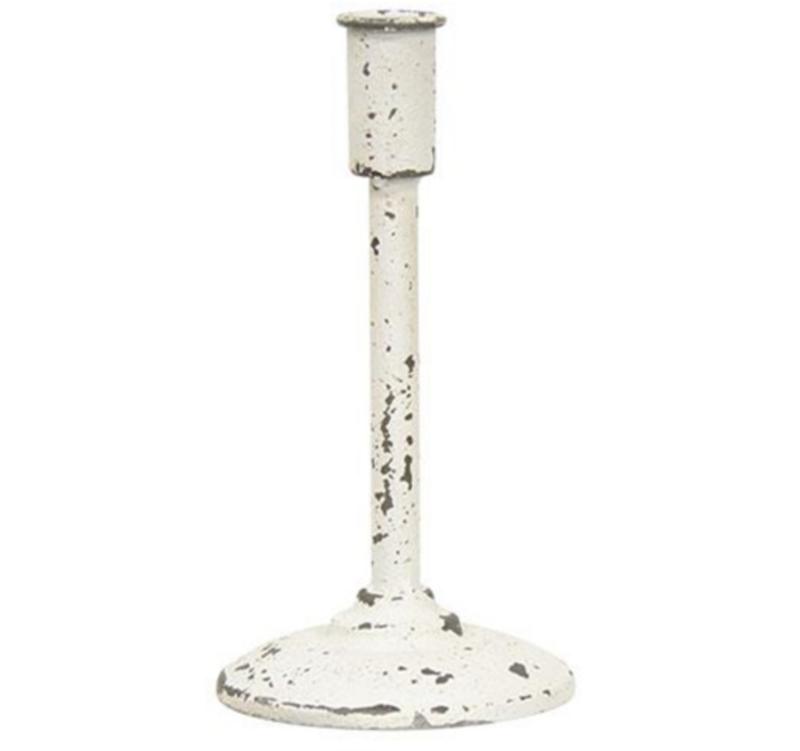 Distressed White Taper Candle Holder 9&quot;