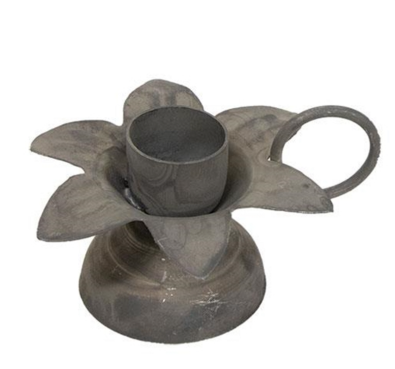 Antique Gray Blooming Flower Taper Candle Holder