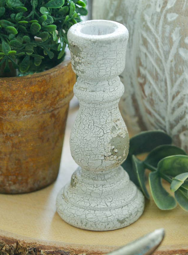 Mini White Chippy Candle Stick Decor