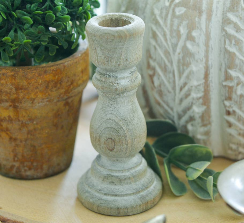 Mini Gray Stained Candle Holder Decor Accent