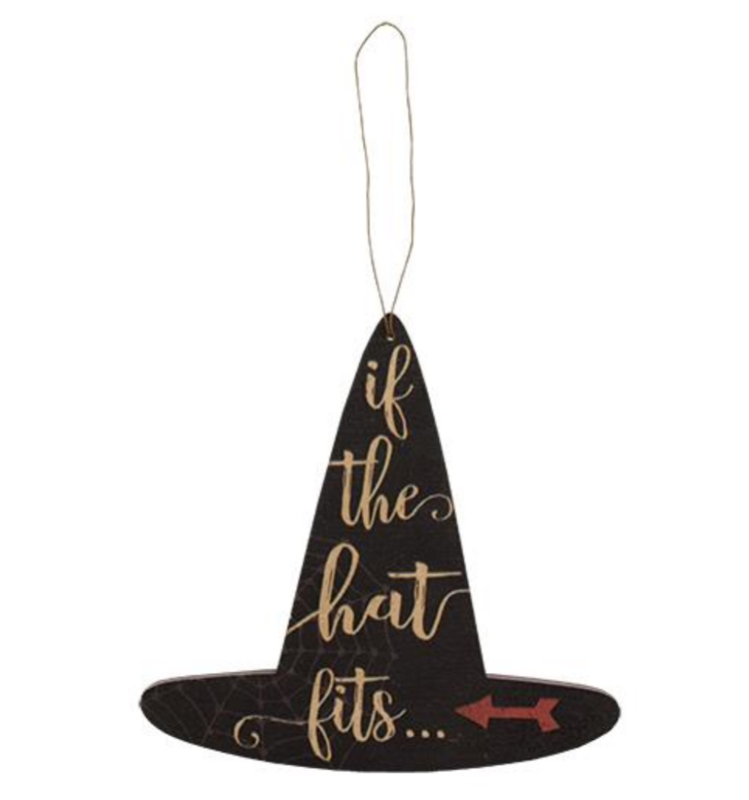 If the Hat Fits Wooden Witch Ornament Decor Accent