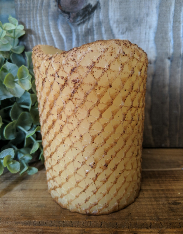 4&quot; Burnt Ivory Honeycomb TIMER Pillar Candle