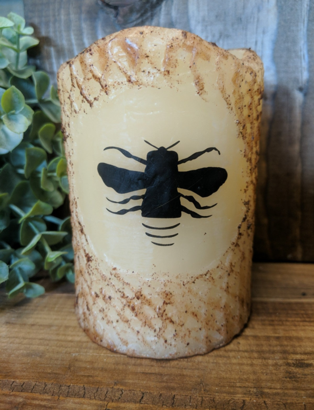 4&quot; Burnt Ivory Bumblebee TIMER Pillar Candle