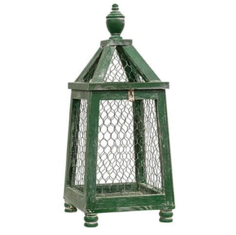 Distressed Green Chicken Wire Birdcage Lantern