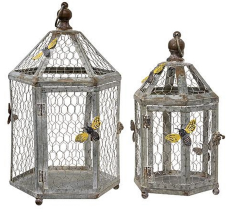 2/Set Rustic Bee Metal Birdcage w/Chicken Wire